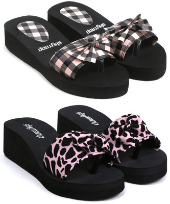 Skytrap Women Flip Flops(Pink , 8)