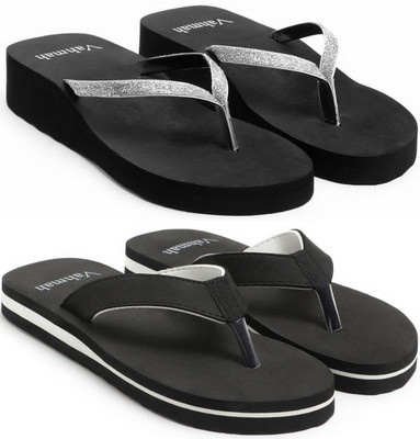 VAHMAH Women Slippers(Silver, Black , 8)