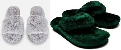 rexizone Women Flip Flops(Grey, Green , 3)