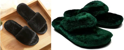 rexizone Women Flip Flops(Green, Black , 3)