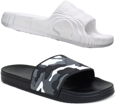 KAPYANSH Men Slides(White, Black , 8)