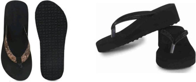BOOMBEAUTY Women Flip Flops(Black , 7)