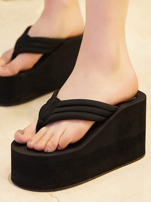 Supex Women Flip Flops(Black , 8)