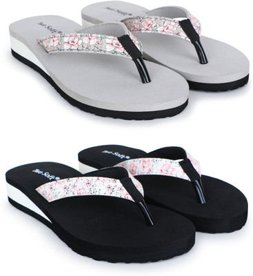 TWO SOFT Women Combo Pack Of 2 Women Slipper Stylish Casual Light & Soft Comfortable Daily Wear Slippers(Grey, Black , 8)
