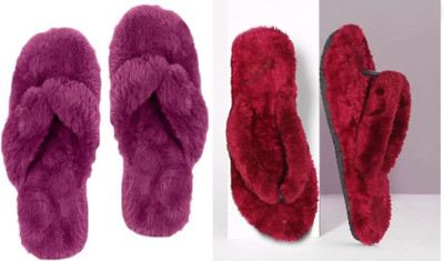 rexizone Women Flip Flops(Maroon, Purple , 6)
