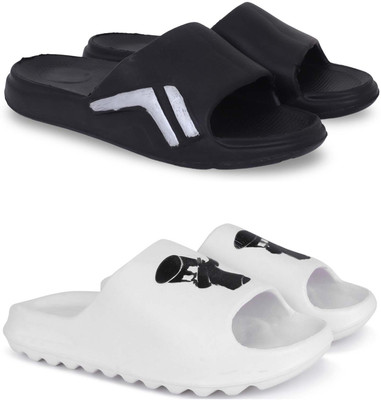 Kapani Fashion Men Slides(Black, White , 9)