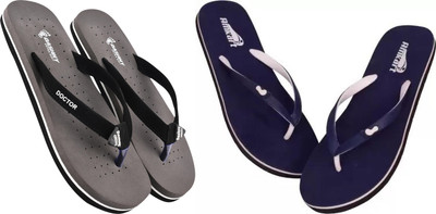 DASHNY Women Flip Flops(Navy, Grey , 4)