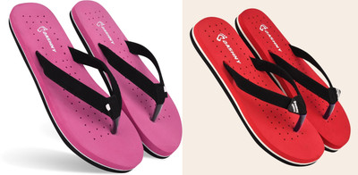DASHNY Women Flip Flops(Pink, Red , 7)