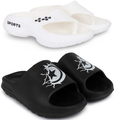 Kapani Fashion Men Slippers(White, Black , 9)