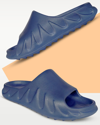 TieFit Men Thick Sole Extra Support ArchFit Slip On Slides for Men Waterproof and Anti Skid Slides(Blue , 9)