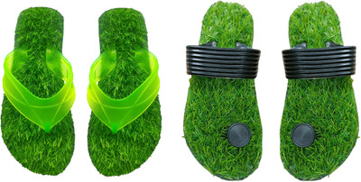 skyflip Men Slides(Black, Green , 9)
