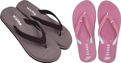 NISTHA Women Flip Flops(Brown, Pink , 7)