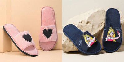 Y key Women Flip Flops(Navy, Pink , 6)