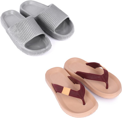 Rome Hunters Men Flip Flops(Grey, Beige , 7)