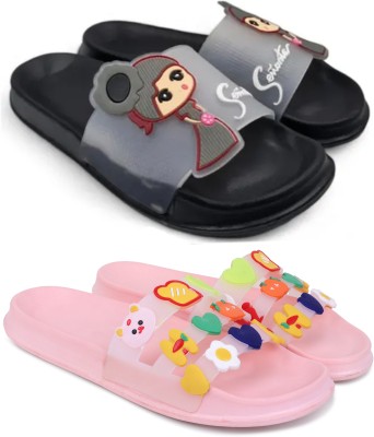 KAPYANSH Women Slides(Black, Pink , 4)