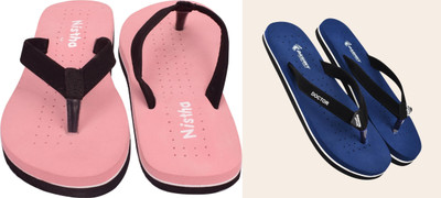 NISTHA Women Flip Flops(Orange, Blue , 6)