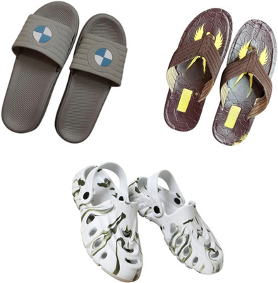 BLIBBERS Men Slippers(Grey, Brown, White , 9)