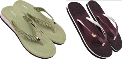 DASHNY Women Flip Flops(Maroon, Tan , 6)