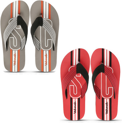 VAHMAH Men Slippers(Grey, Red , 7)