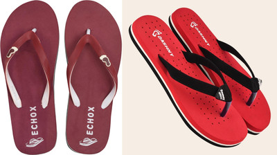 DASHNY Women Flip Flops(Red, Maroon , 7)