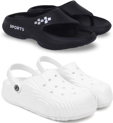 Kapani Fashion Men Slippers(Black, White , 10)