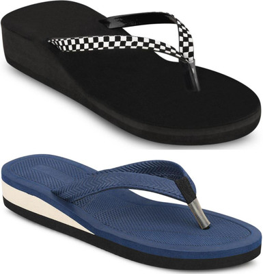 Yashasvi Women Flip Flops(White, Black, Blue , 8)