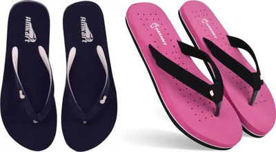 DASHNY Women Flip Flops(Pink, Navy , 3)