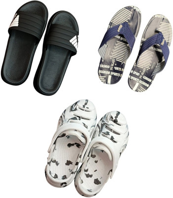 BLIBBERS Men Slippers(Black, Blue, White , 9)