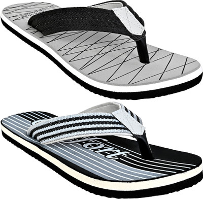Altek Men Flip Flops(Grey, Black , 8)