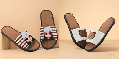 Y key Women Flip Flops(Brown, Brown , 7)