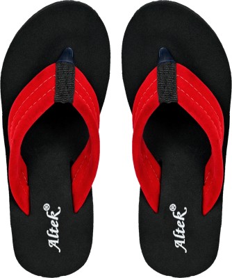 Altek Women Flip Flops(Red, Black 6)