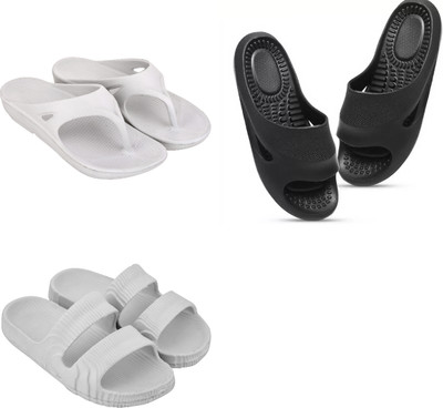 Feel alive Men Slippers(Black, White , 10)