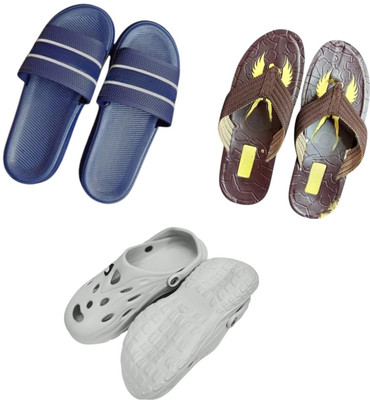 BLIBBERS Men Slippers(Blue, Brown, Grey , 9)