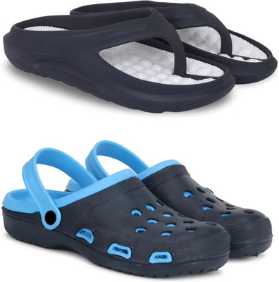 Kapani Fashion Men Slippers(Black, Blue , 9)