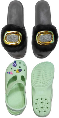 ESA Women Wedges(Black, Green , 7)