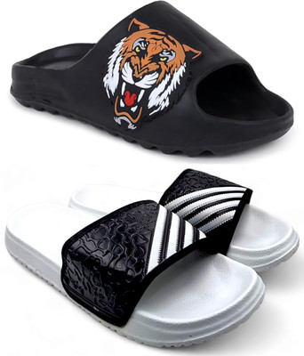 KAPYANSH Men Slides(Black, White , 10)