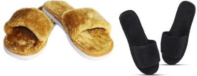 rexizone Women Flip Flops(Black, Brown , 4)