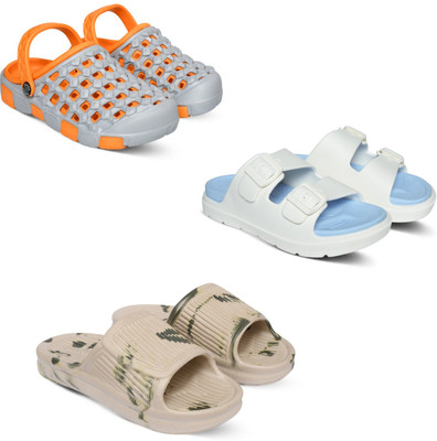 Acorn Men Slides(Orange, Blue, Beige , 8)