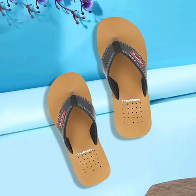 TREATTOES Men Men Soft & Stylish Slippers Lightweight Stylish Trending New Ortho Diabetic Flip Flops(Tan , 9)