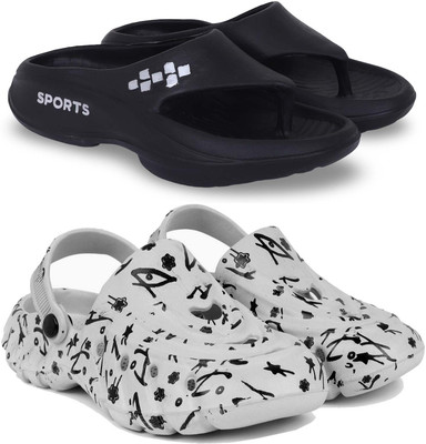 KAPYANSH Men Slippers(Black, Grey , 7)