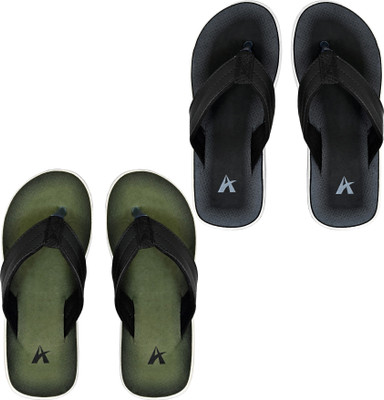Altek Men Flip Flops(Black, Green , 9)