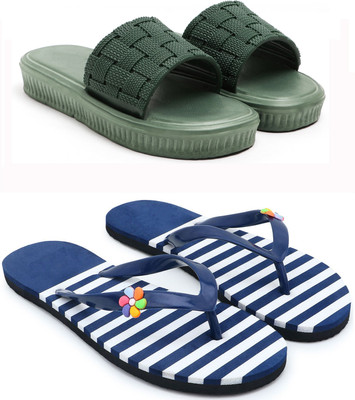 Feens Women Slides(Green, Blue , 8)