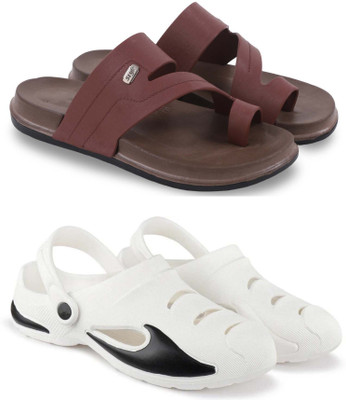 Kapani Fashion Men Slippers(Brown, White , 9)