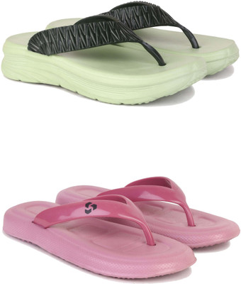 Pennen Women Slippers(Green, Pink , 6)