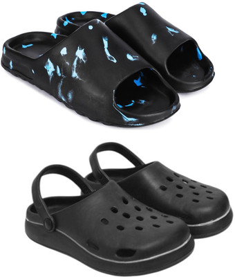 Veewalk Men Slides(Black, Black , 9)