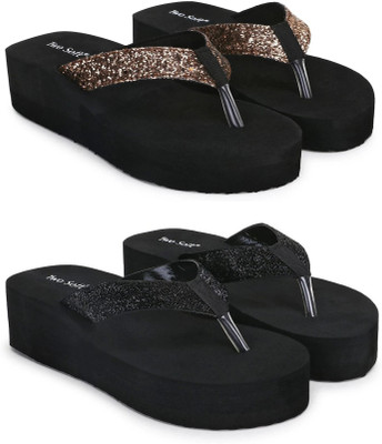 TWO SOFT Women Pack Of 2 Combo Stylish Extra Comfort Lightweight Dailywear Used Slippers(Multicolor , 8)