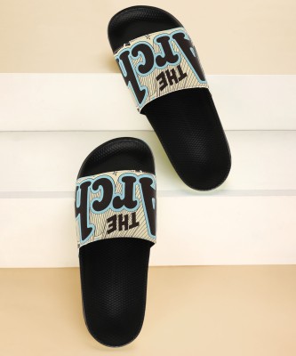 SOLETHREADS REBEL Men Slides(Black , 9)