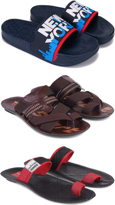 Pennen Men Slippers(Red, Blue, Brown , 8)