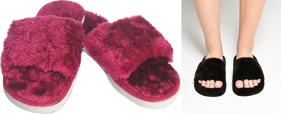 rexizone Women Flip Flops(Black, Maroon , 6)