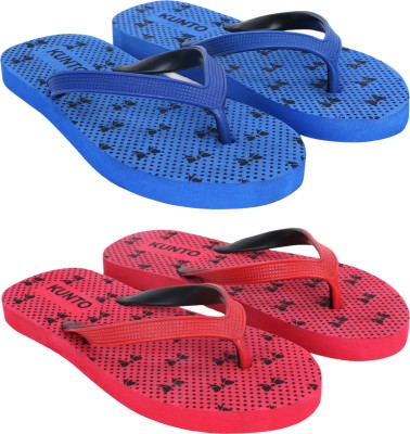 KUNTO Women Flip Flops(Blue, Black, Red , 6)